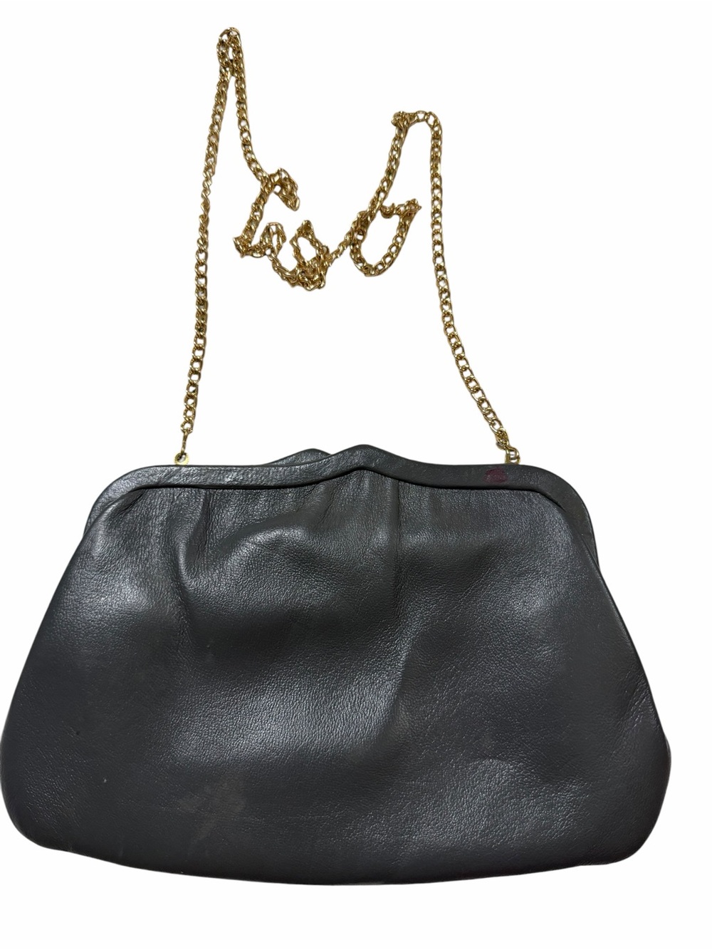 Vtg Ande Gray Genuine Leather Shoulder Bag with Gold Chain Strap